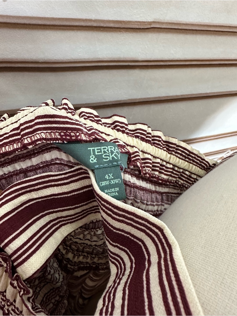 Terra & Sky Striped Smocked Maxi Dress - Cream & Burgundy - Picture 6 of 12